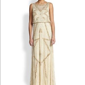 Aidan Mattox Blouson Long Beaded Sequin Gown Gold